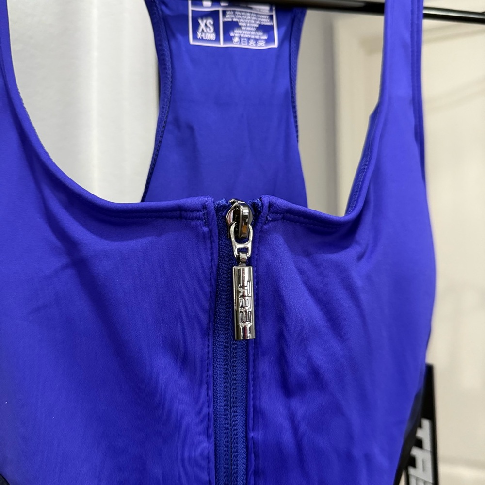 TA3 Scoopy Seamed Zip Sculpting One Piece NWT XS XLong Contour Blue Black - Picture 3 of 8